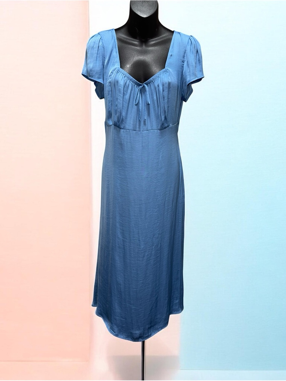 LC Lauren Conrad Blue Empire Waist Square Neck Midi Dress size M